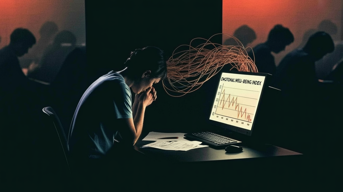 a-person-sits-hunched-forward-in-a-dimly lit office