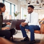 man confident in job interview because he prepared