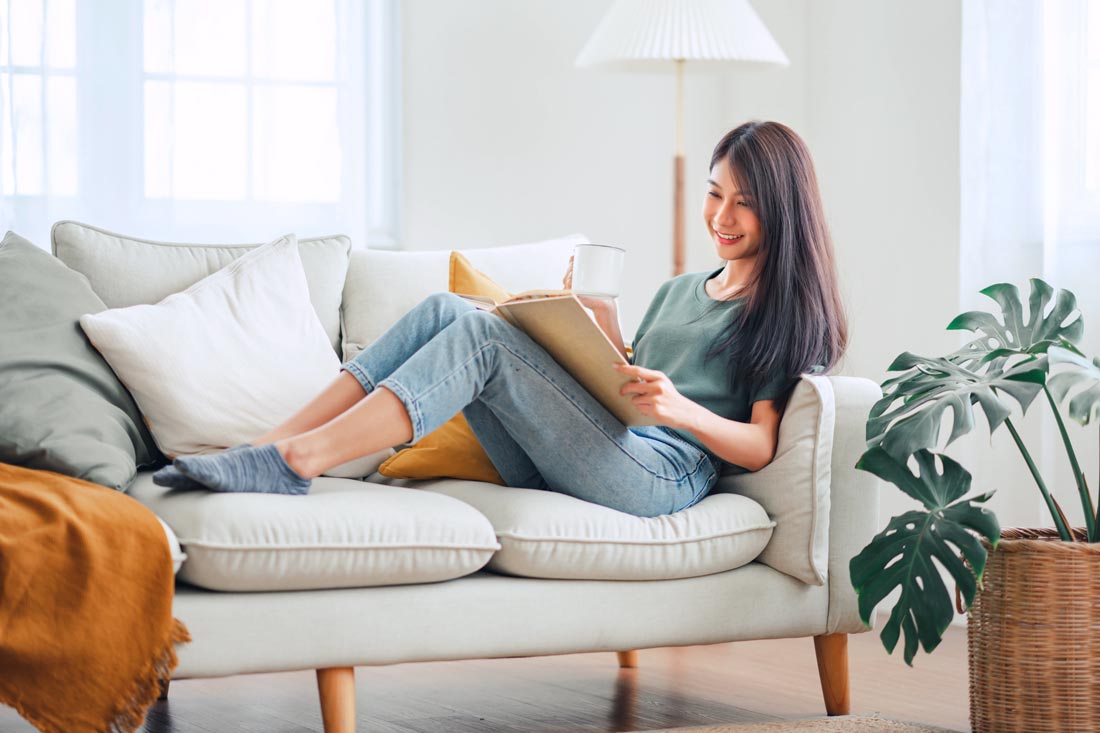 woman avoids burnout by relaxing