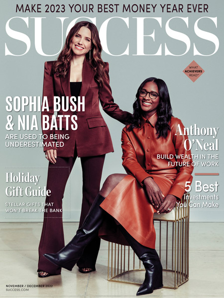 SUCCESS magazine cover featuring Sophia Bush and Nia Batts, two of the most charitable celebrities