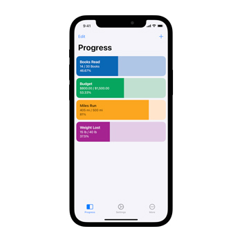screenshot of progress goal setting app