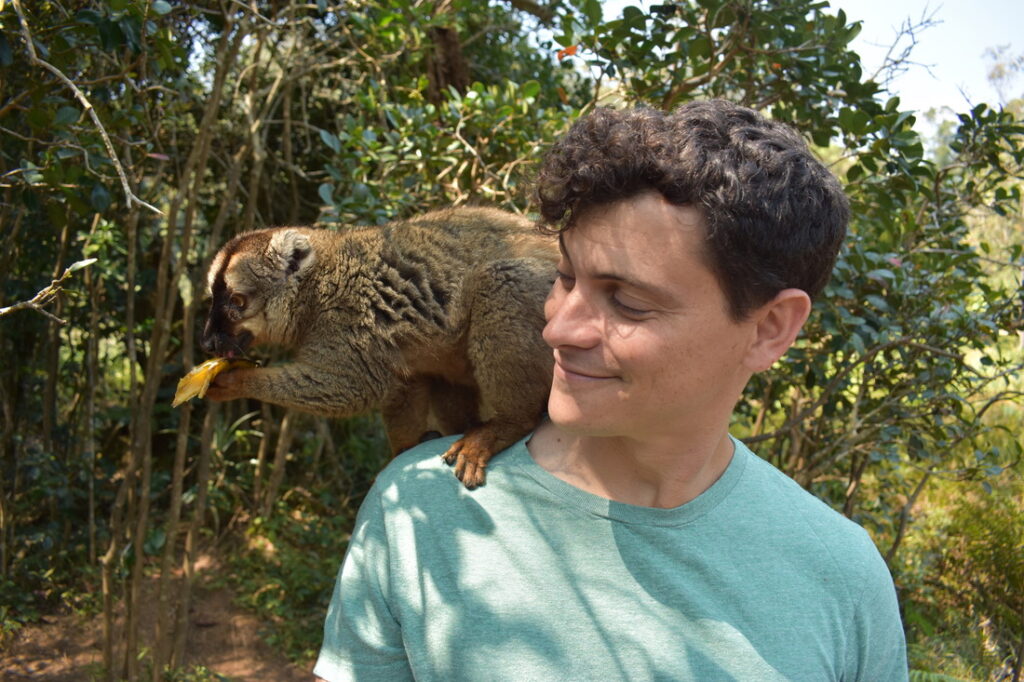 Matt Kepnes with an animal in Madagascar