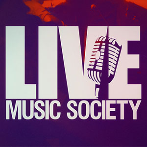 live music society logo with purple backdrop