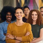 a group of smiling employees