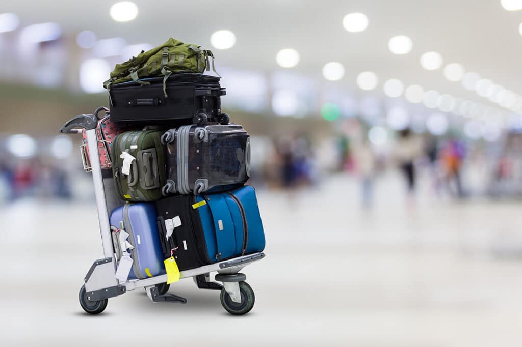 luggage on a carrier in the airport