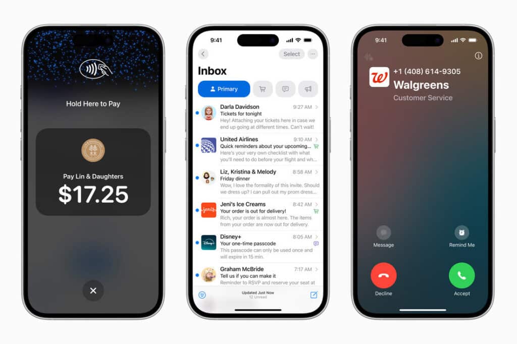 an image of Apple's new Business Connect updates shown on three separate iPhones