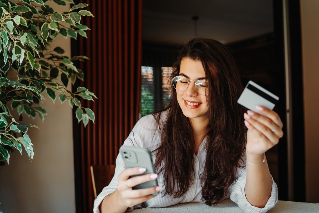 A woman banking online