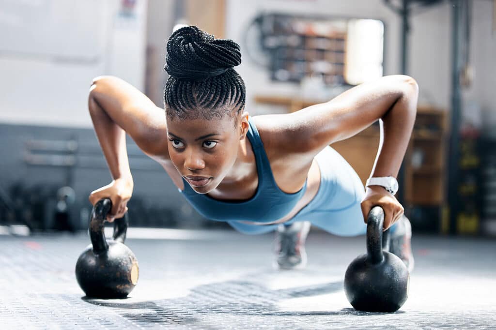 woman with kettlebell for training