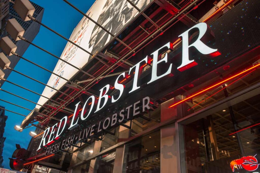 Front of a red lobster restaurant in New York