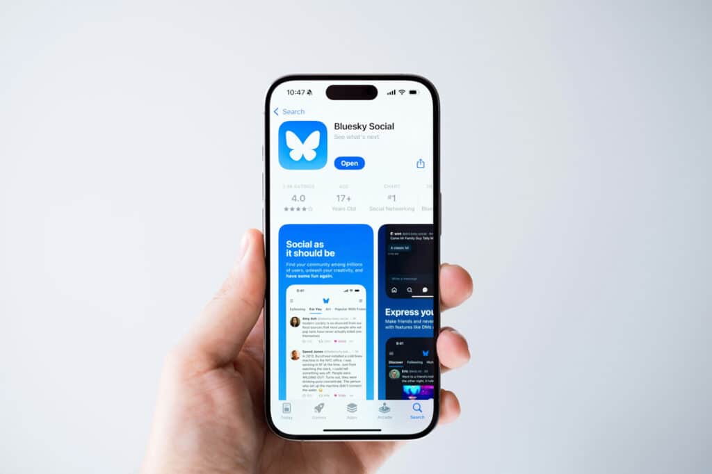 phone showing bluesky app