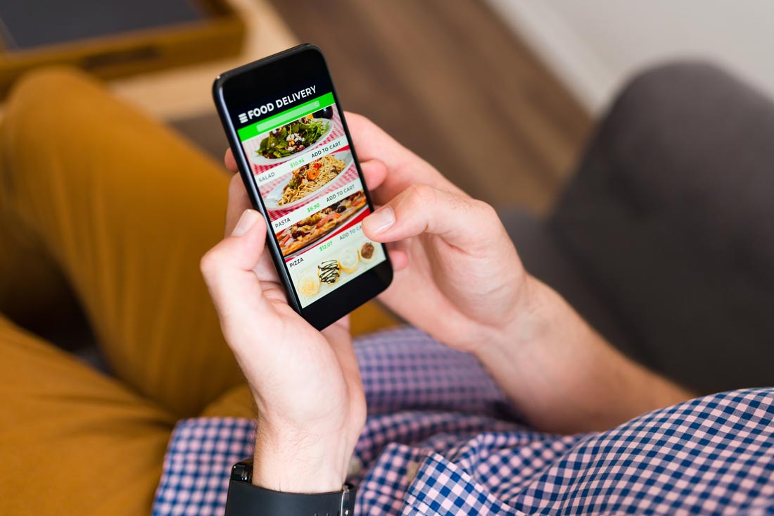 man using food delivery app. Grubhub, Wonder