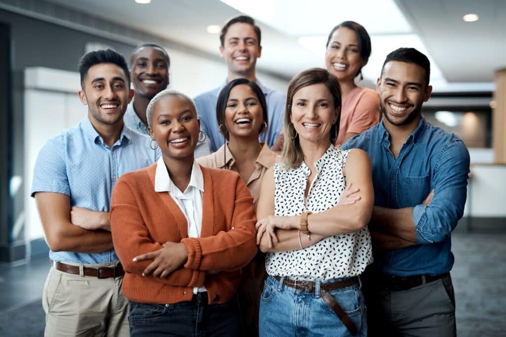 A group of diverse employees in the workplace