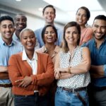 A group of diverse employees in the workplace