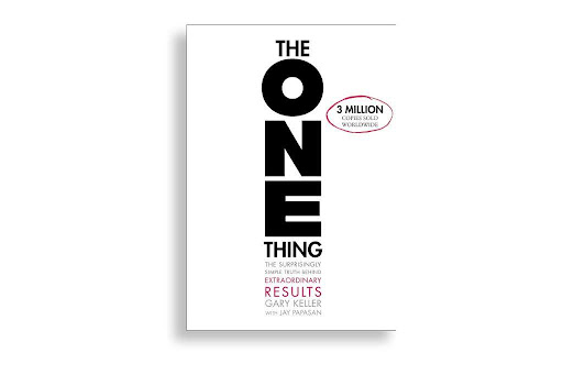 Minimalist cover of The ONE Thing book showing the title words arranged vertically.