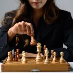 A woman playing chess