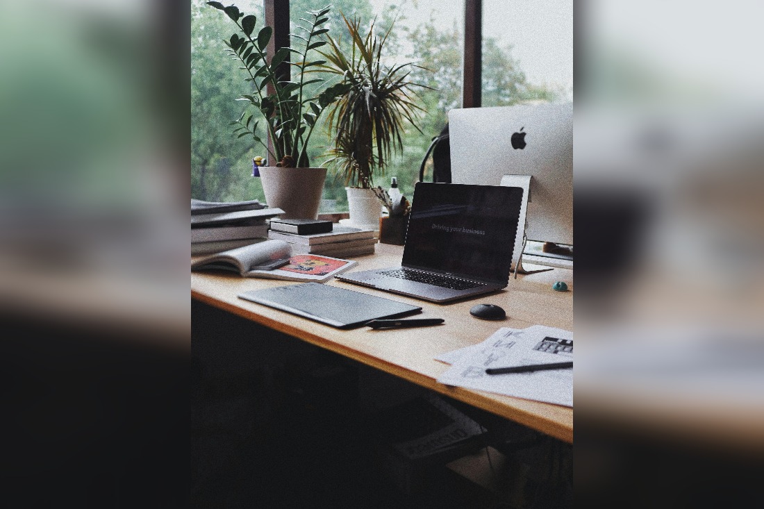 A computer on a desk