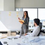 boss giving presentation to employees