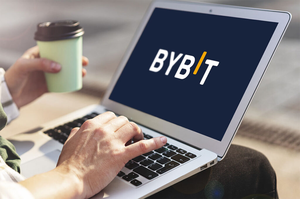 A laptop displays the logo of Bybit, the company that recently had $1.5 billion stolen in a crypto hack