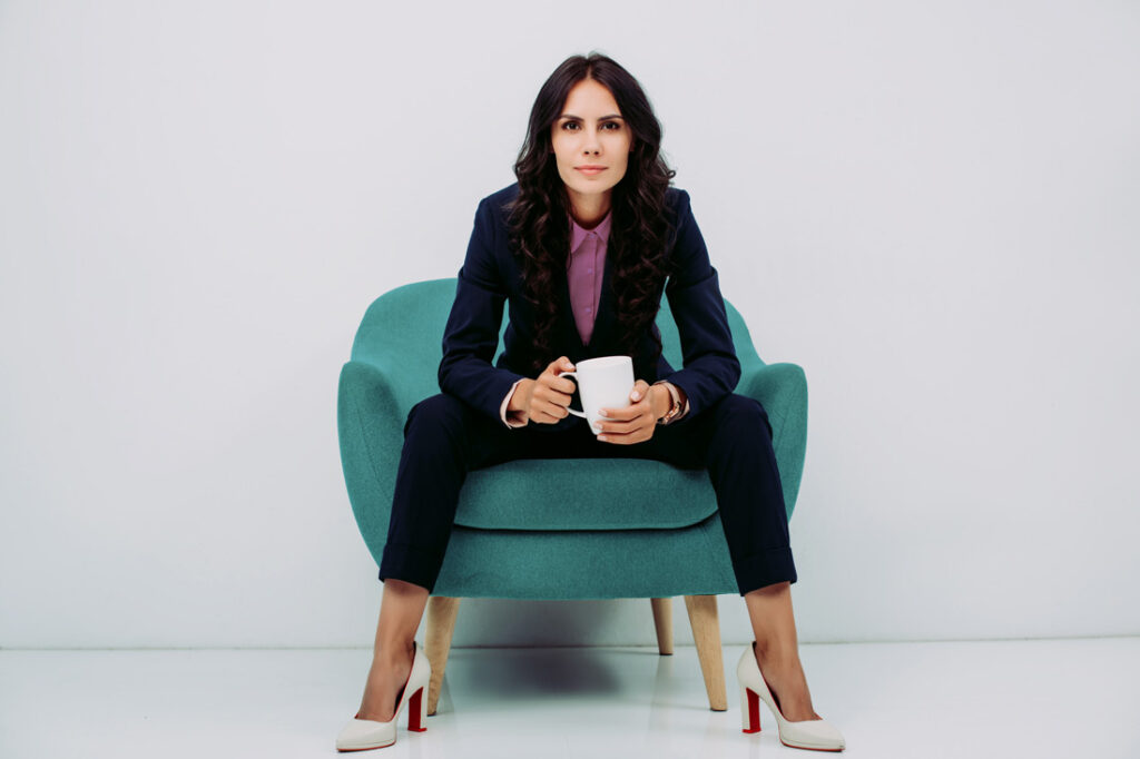 A female entrepreneur sitting in a chair