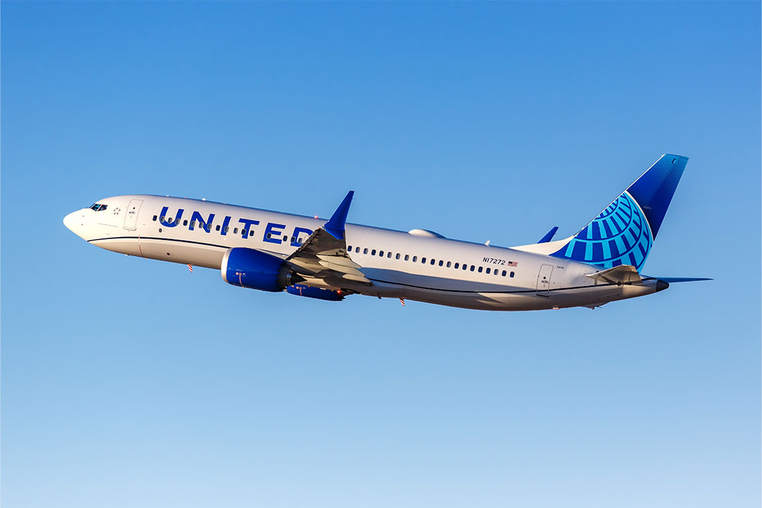 United Boeing 737 MAX 8 airplane in the United States